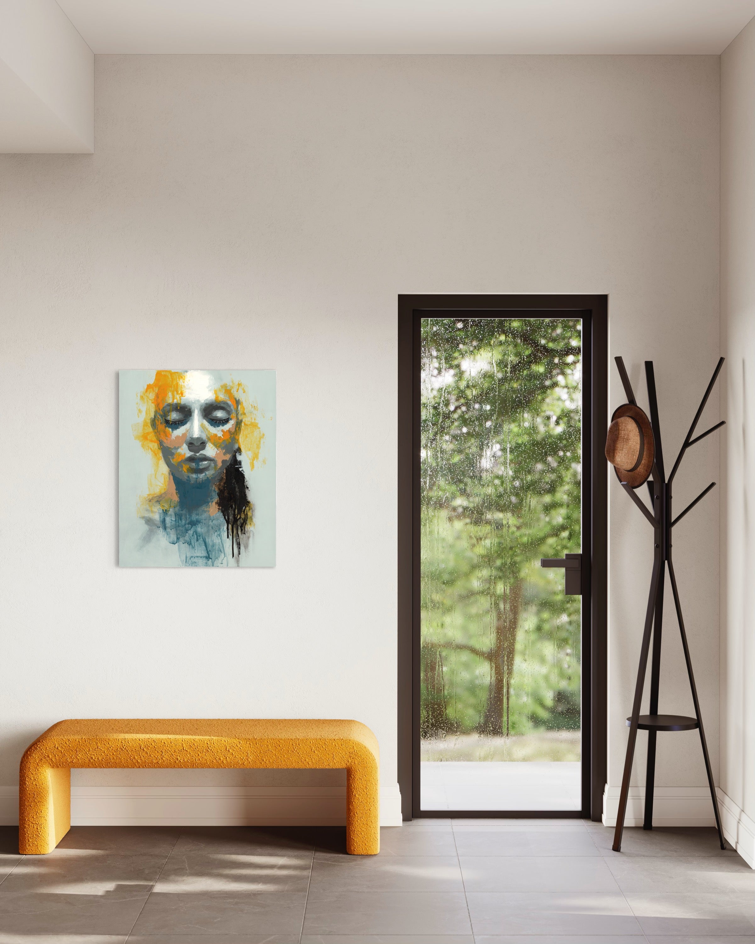 Interior decorating pairing with abstract wall art