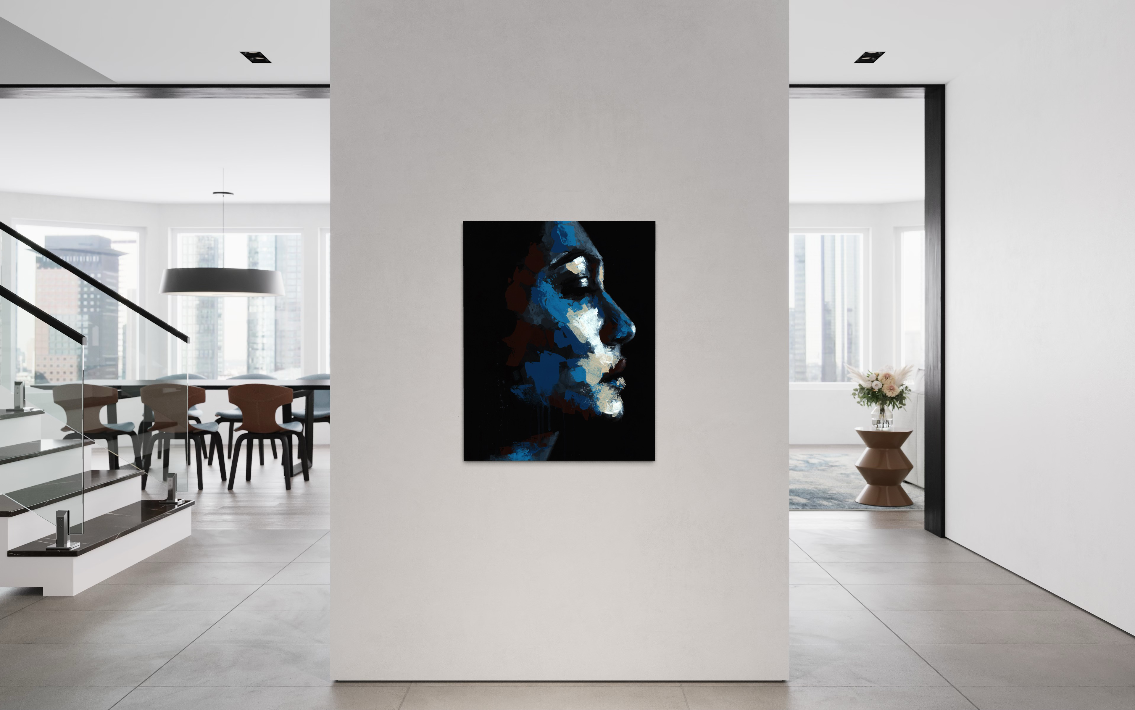 Interior styled dark coloured abstract portrait art 