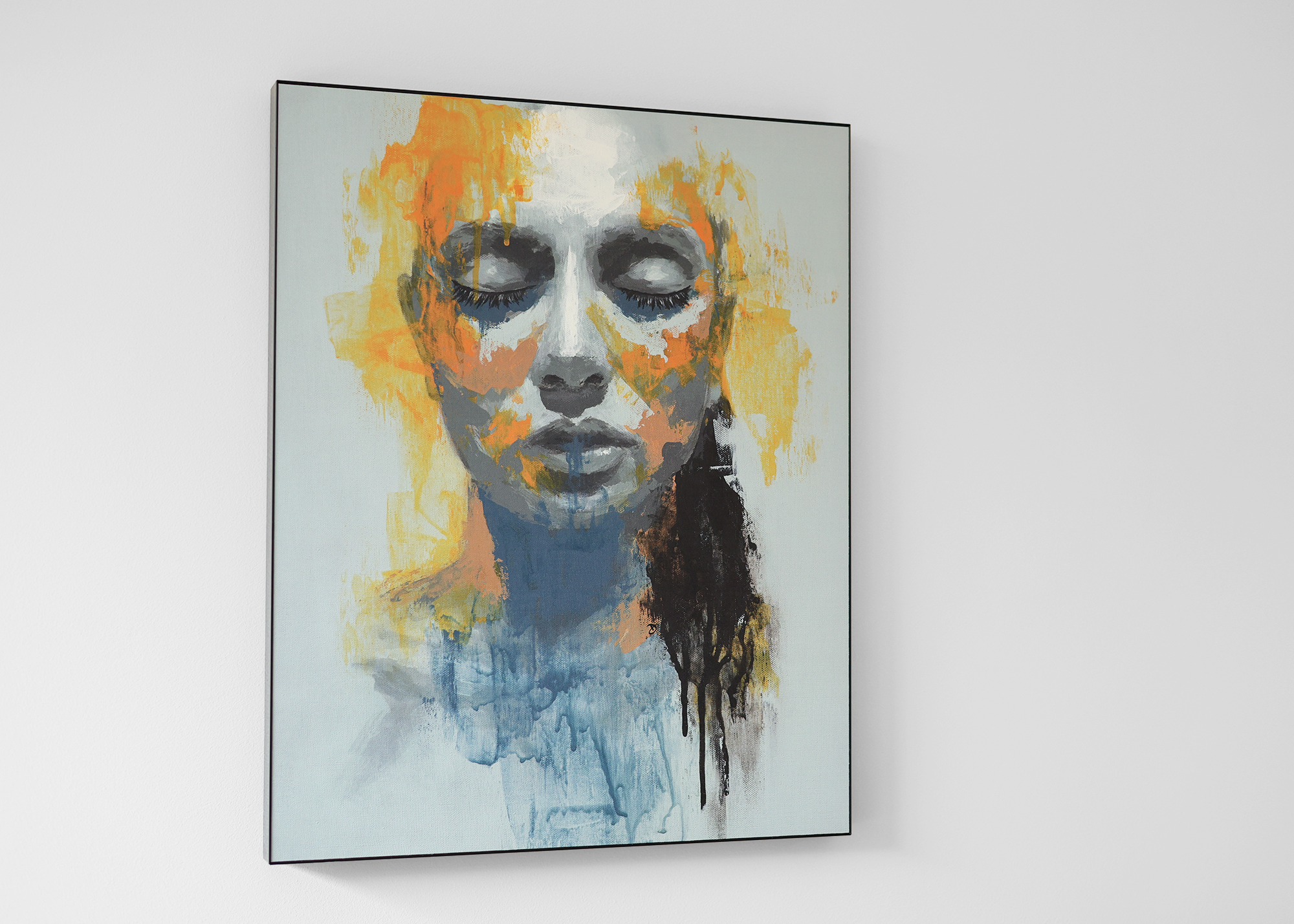 Framed woman abstract art painting