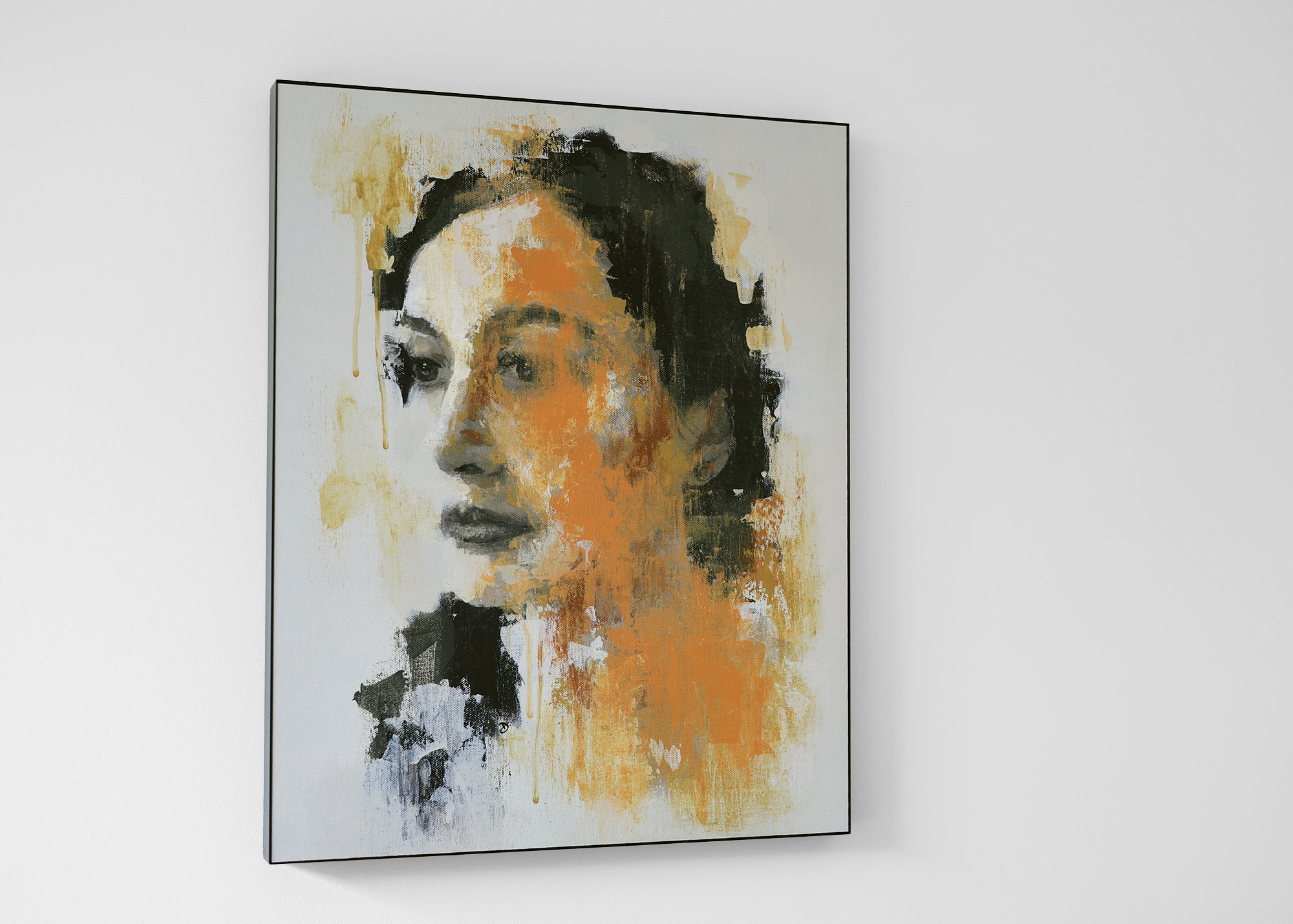 Warm portrait art painting framed canvas